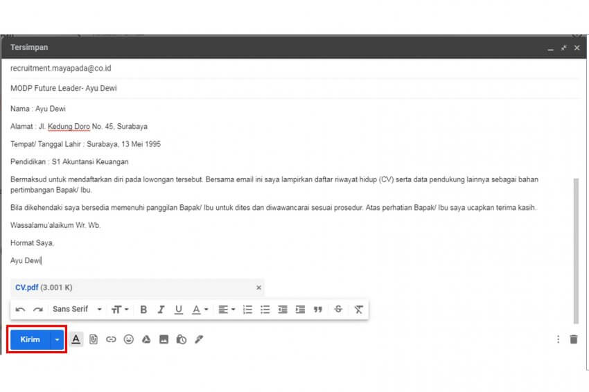 Contoh Lamaran Kerja Via Email